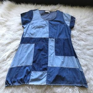 A Beautiful Soul Fringe Hem Denim Panel Dress Blue